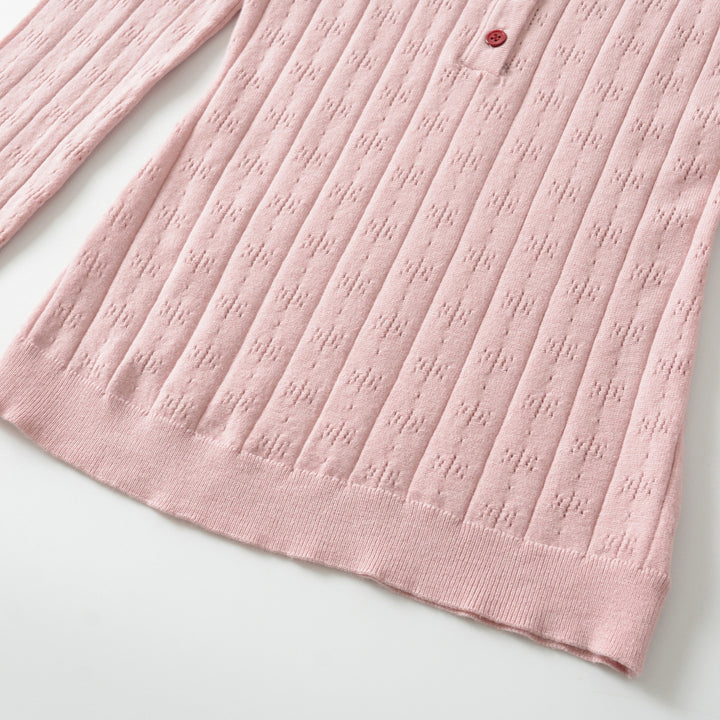 Women's fine knit long sleeve with button placket and textured knit Mune Fashion