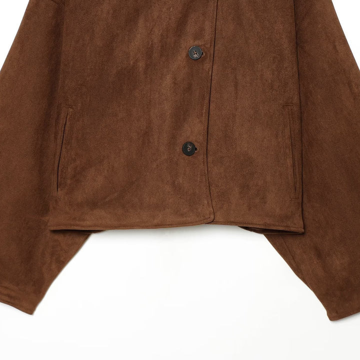Women's Boxy Short Jacket in Suede Look with High Stand-up Collar Mune Fashion