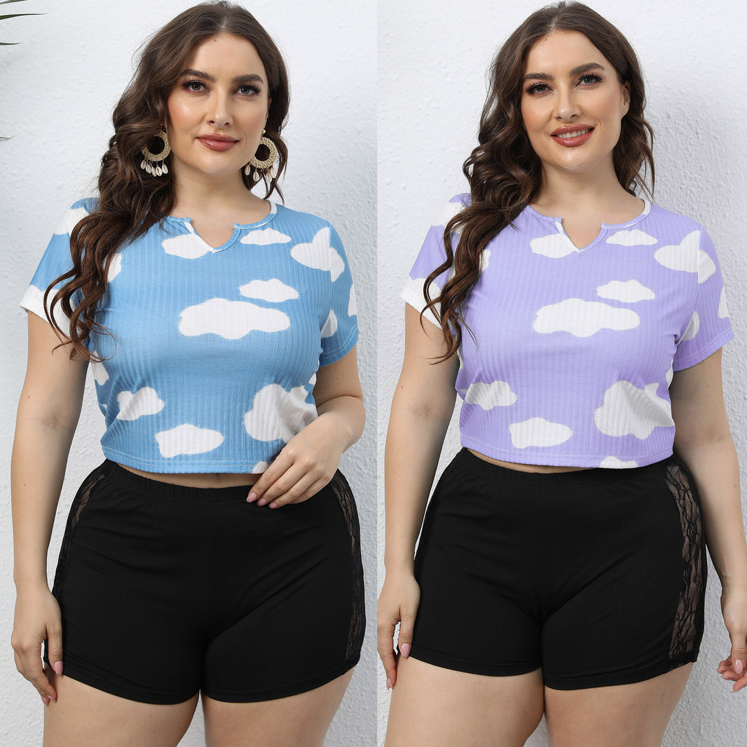 Women's cropped T-shirt with cloud pattern and elastic waistband Mune Fashion