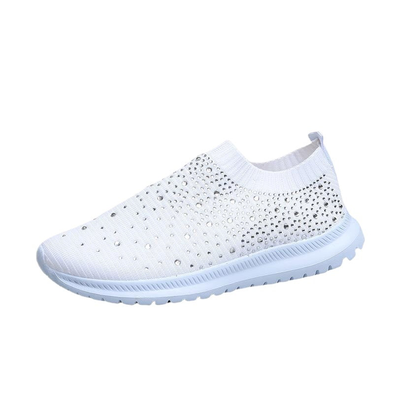 Women’s knitted slip-on sneakers with rhinestone accents, elastic shaft, and shock-absorbing EVA sole Mune Fashion