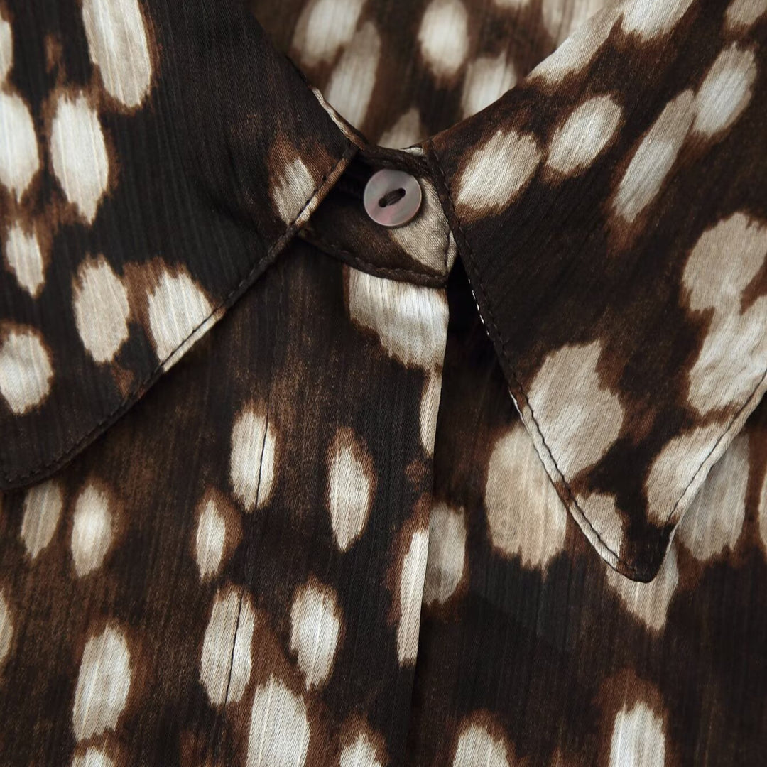 Women's Silk-like Shirt Blouse with Polka Dot Print and Concealed Button Placket Mune Fashion
