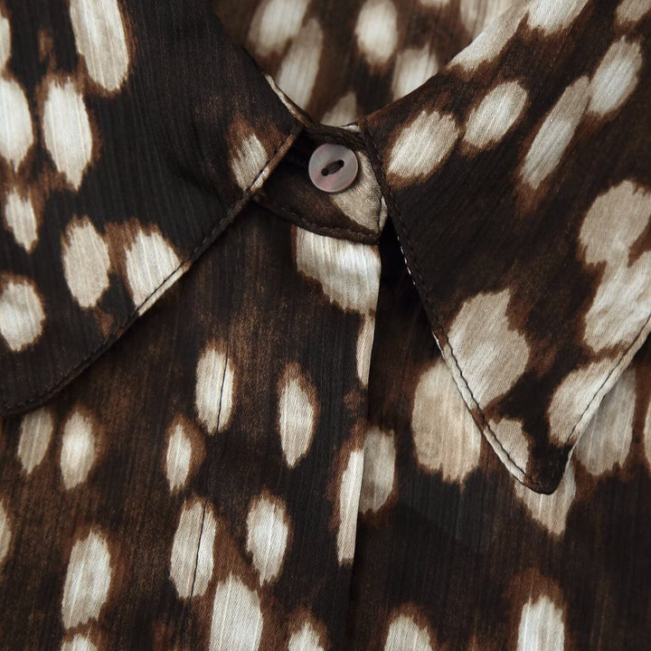Women's Silk-like Shirt Blouse with Polka Dot Print and Concealed Button Placket Mune Fashion