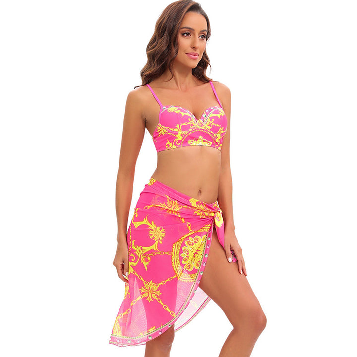 Women's bikini set with elegant pattern mix and transparent beach tunic Mune Fashion