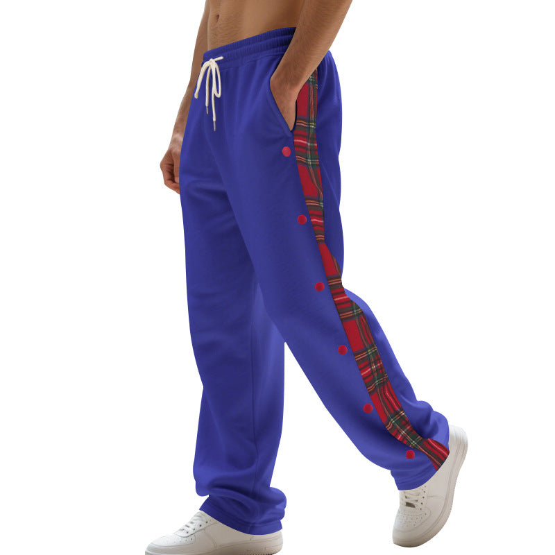 Men's oversized jogging pants with button placket and checkered side stripe Mune Fashion