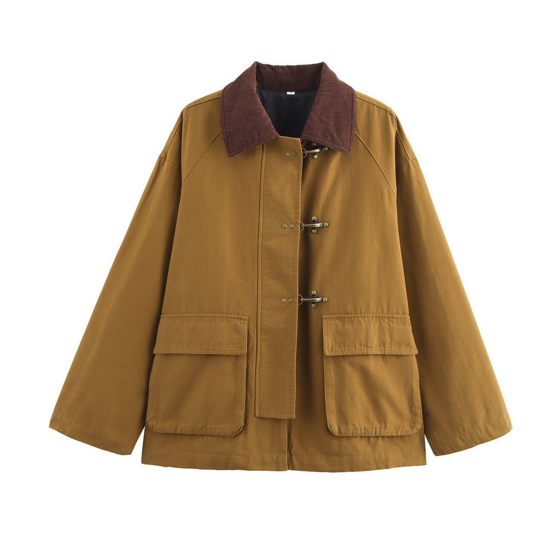 Women's short canvas jacket with cord collar and decorative toggle closures Mune Fashion