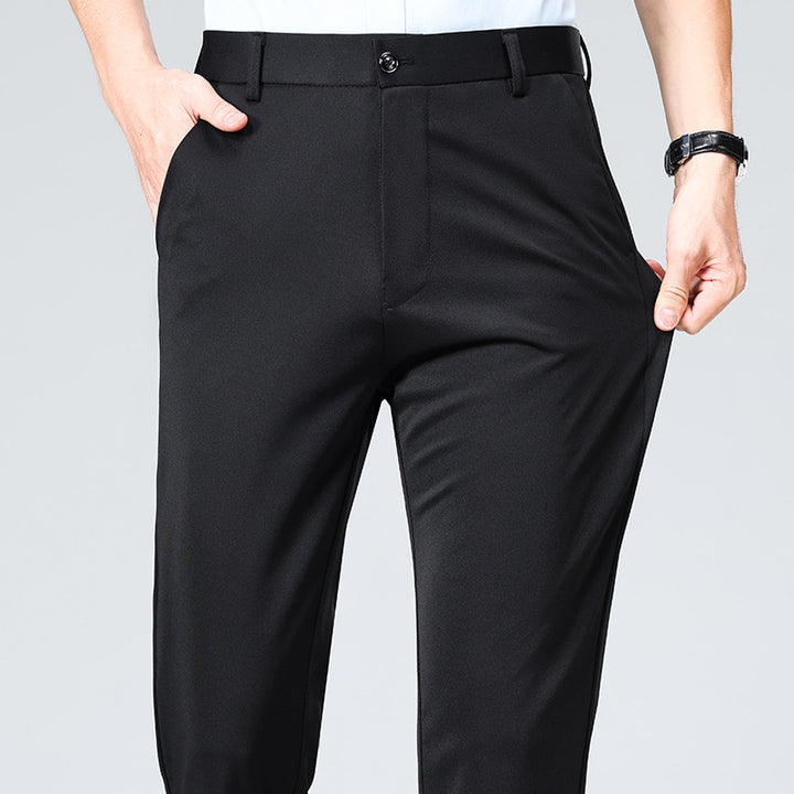 Men's Elegant Straight-Cut Stretch Business Trousers with Crease Mune Fashion