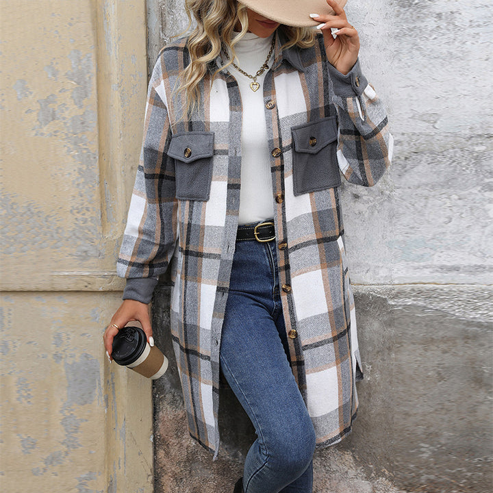 Women Checkered Shirt Dress with Pockets Mune Fashion