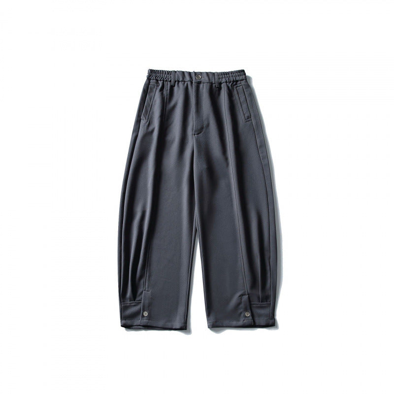 Men's loose ankle-length pleated pants with elastic waistband and adjustable hem Mune Fashion