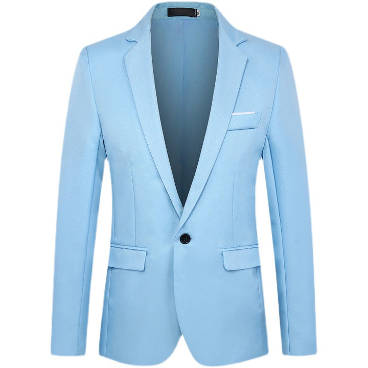 Men's fitted single-breasted satin blazer with single-button closure and shawl collar look Mune Fashion
