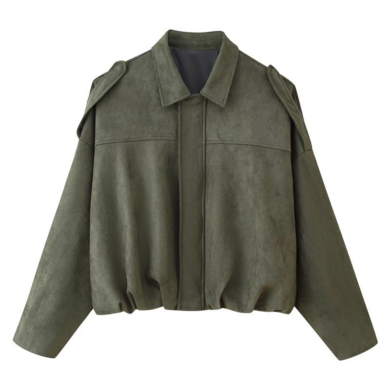 Women Cropped Oversized Blouson Jacket with Shoulder Flaps Mune Fashion