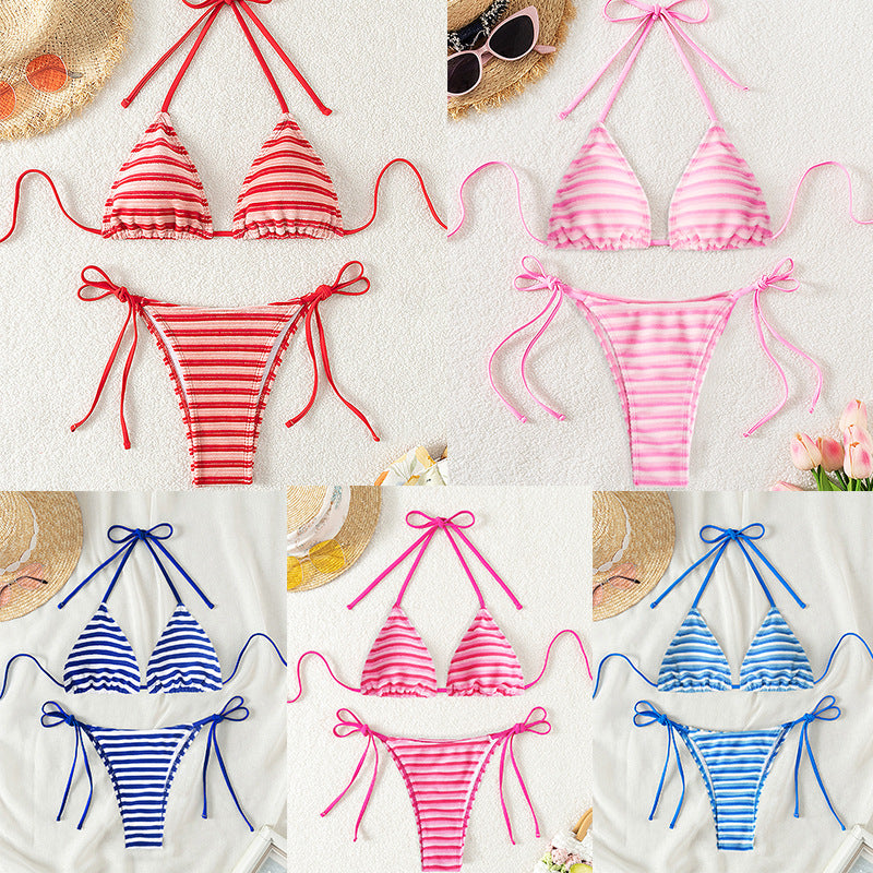 Women's striped bikini set with adjustable straps Mune Fashion