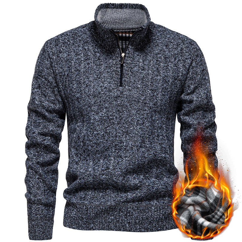 Men's ribbed troyer sweater with half zip, cable pattern and warming inner finish Mune Fashion