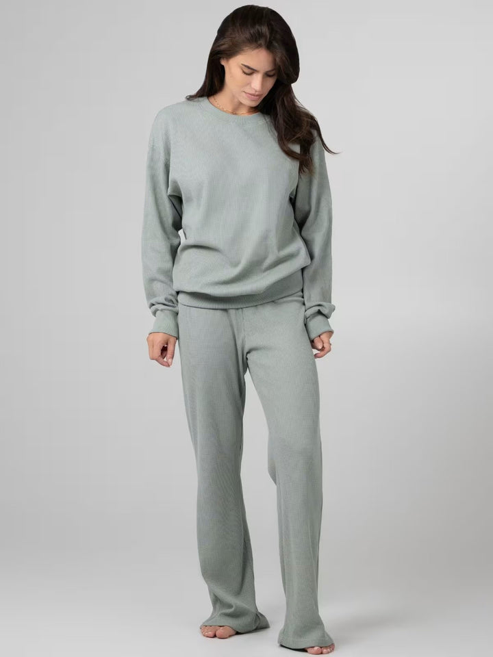 Ladies Waffle Knit Loungewear Set with Oversized Sweater and Drawstring Jogging Pants Mune Fashion