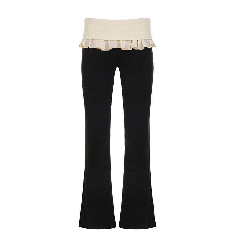 Women's tailored high-waist flared pants with decorative tape, belt loops, and flared leg Mune Fashion