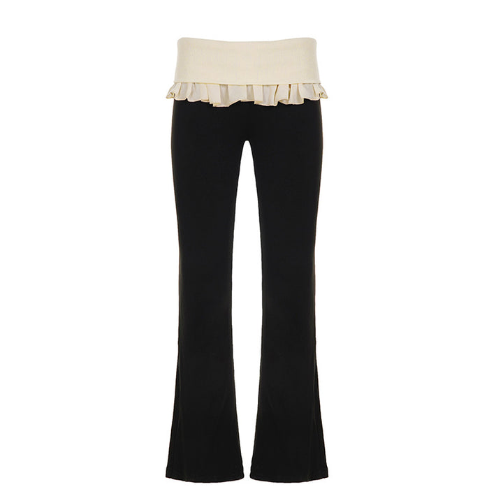 Women's tailored high-waist flared pants with decorative tape, belt loops, and flared leg Mune Fashion