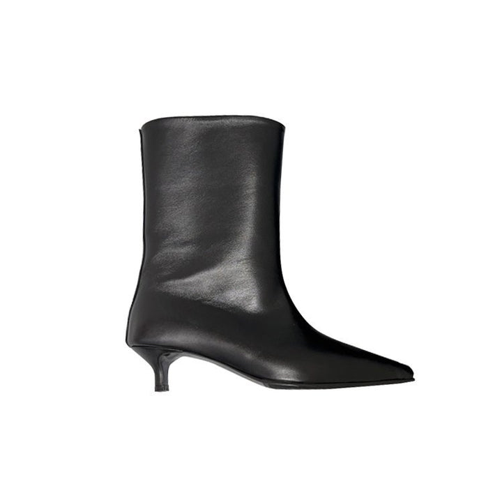 Women's calf-high slim ankle boots with pointed toe and low kitten heel Mune Fashion