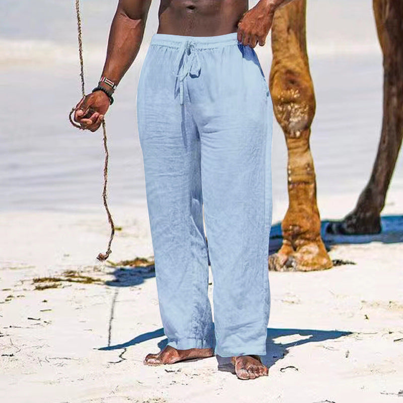 Men's relaxed linen trousers with elastic drawstring, straight leg and side pockets Mune Fashion
