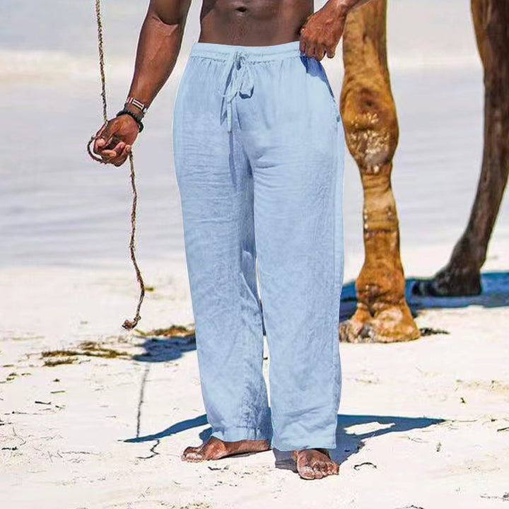 Men's relaxed linen trousers with elastic drawstring, straight leg and side pockets Mune Fashion
