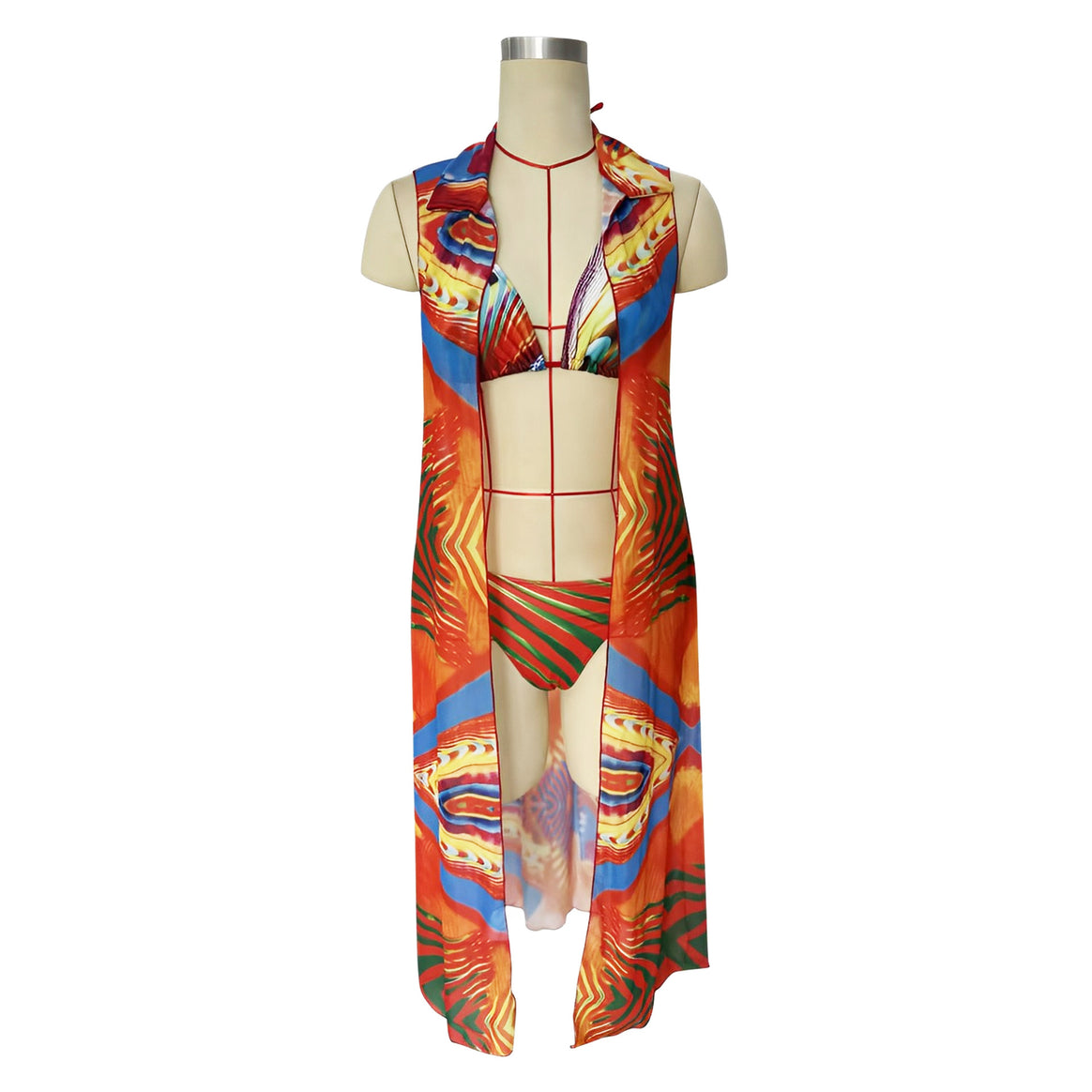 Women Triangle Bikini with stylish bows and colorful striped pattern Mune Fashion