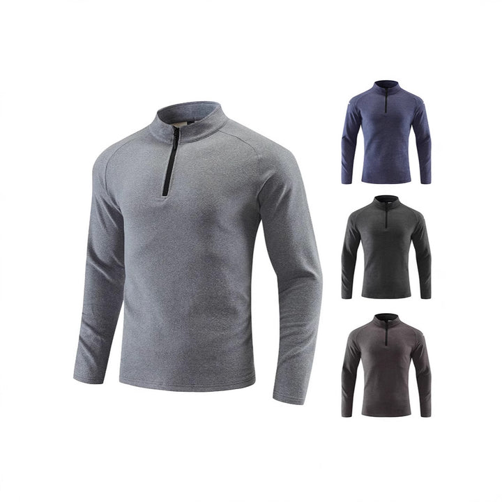 Men's Breathable Functional Long Sleeve Shirt with Stand-up Collar and Short Zipper Mune Fashion
