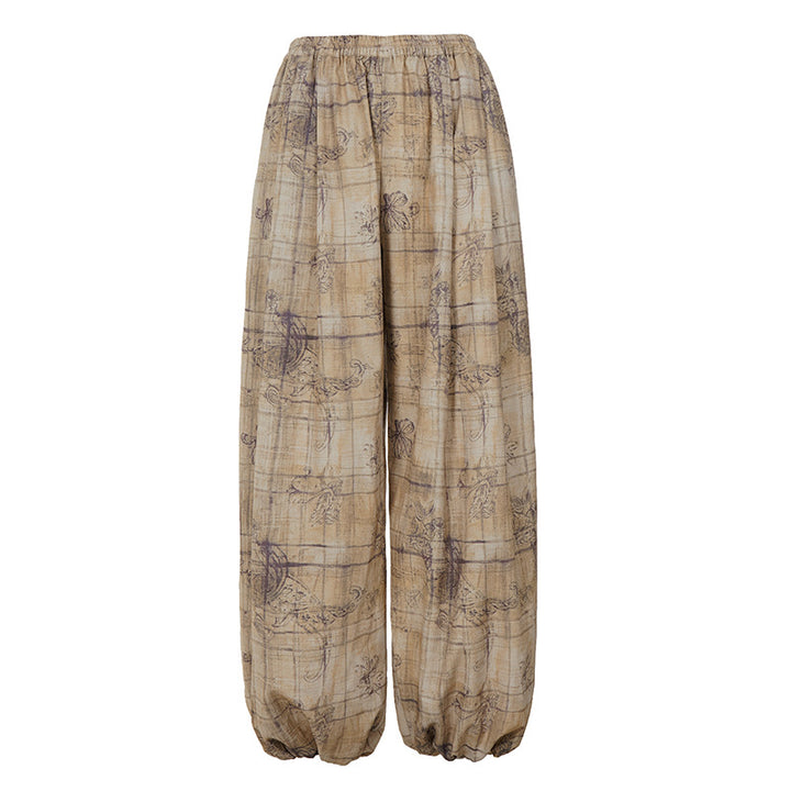 Women's loosely cut palazzo pants with elastic waistband and gathered leg cuffs Mune Fashion