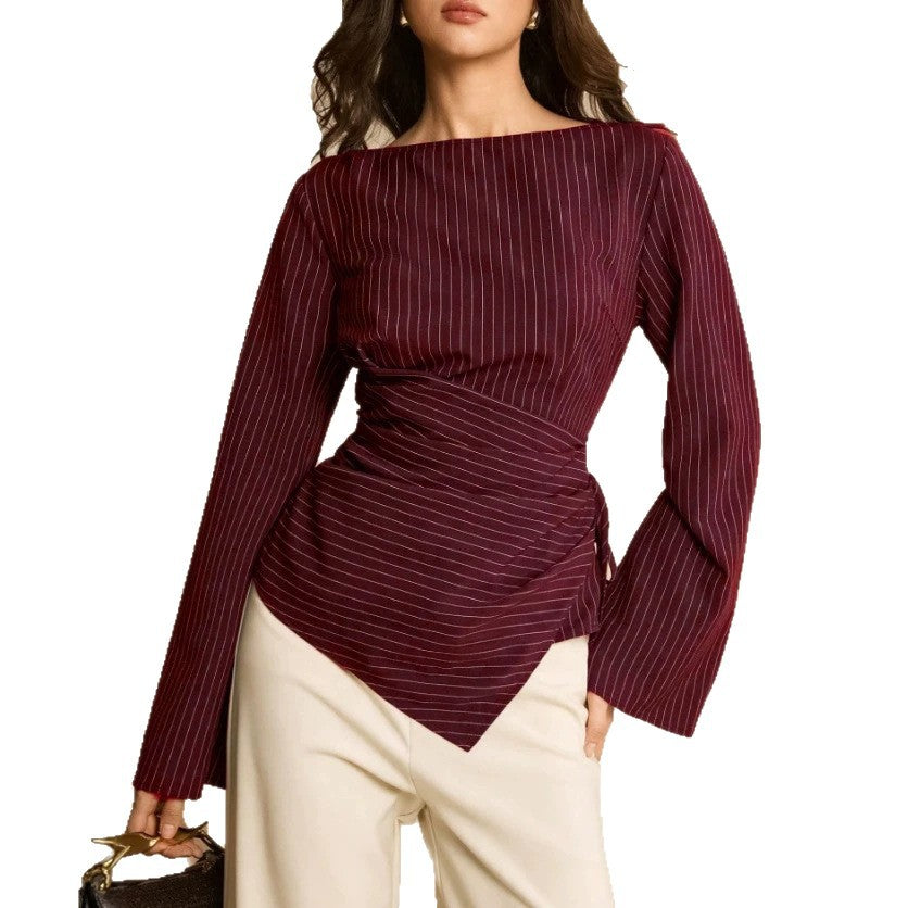 Women's Fashionable Wrap Top with Stripes Mune Fashion