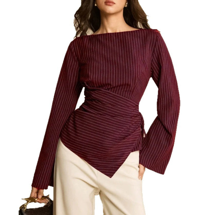 Women's Fashionable Wrap Top with Stripes Mune Fashion