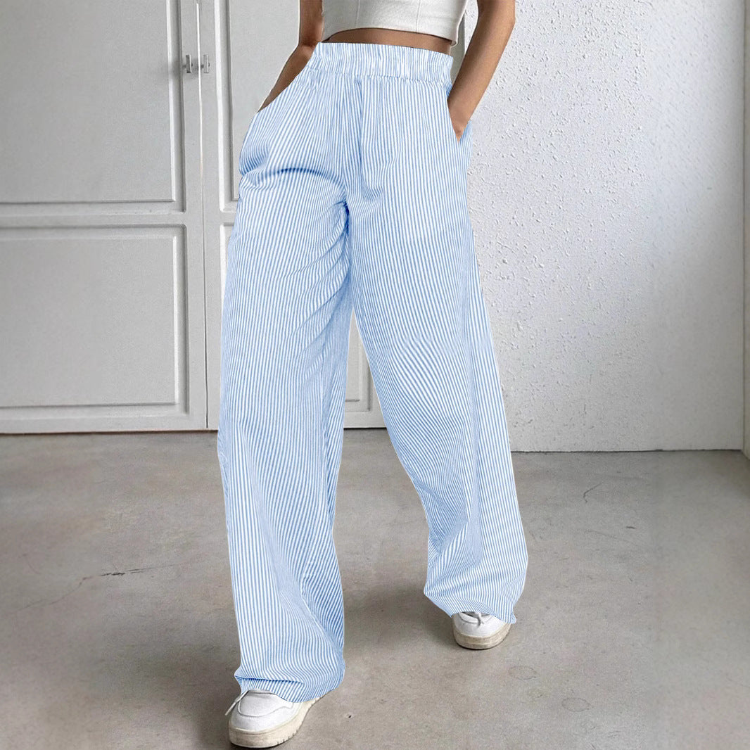 Women wide high-waisted lounge pants with elastic waistband and side pockets Mune Fashion