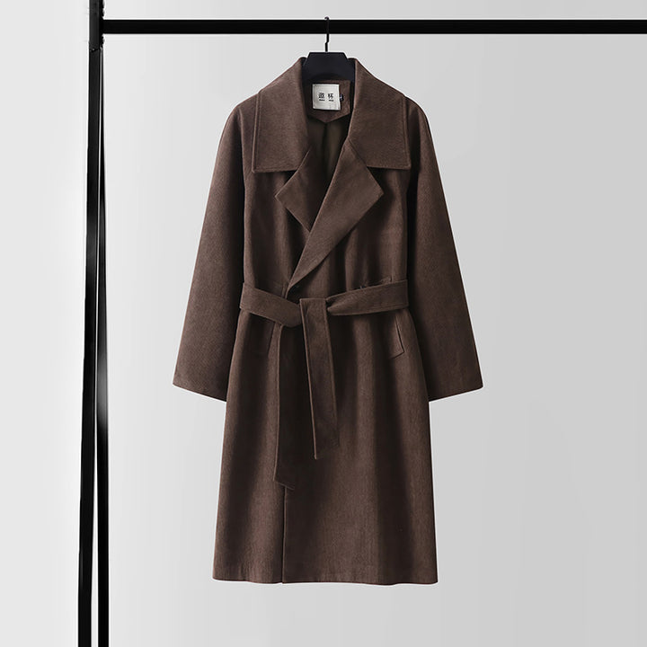 Women's Oversized Wool Blend Coat with Wide Lapel and Hidden Double Button Placket Mune Fashion
