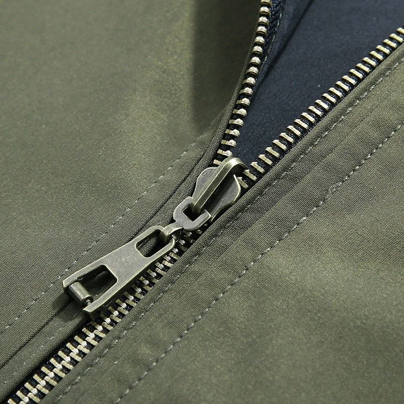 Men's Lightweight Bomber Jacket in Urban Utility Look with Striped Ribbed Cuffs & Zipper Pockets Mune Fashion