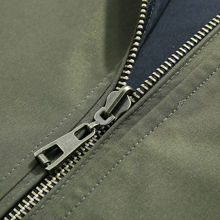 Men's Lightweight Bomber Jacket in Urban Utility Look with Striped Ribbed Cuffs & Zipper Pockets Mune Fashion