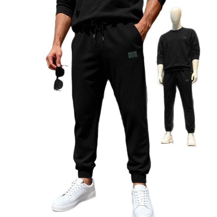 Men's Structured Jogging Pants with Geometric Waffle Pattern and Elastic Cuffs Mune Fashion
