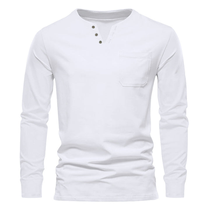 Men's modern Henley long sleeve shirt with asymmetric button placket and chest pocket Mune Fashion