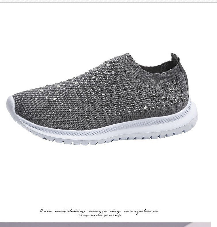 Women’s knitted slipper sneaker with rhinestone embellishment and flexible comfort sole Mune Fashion