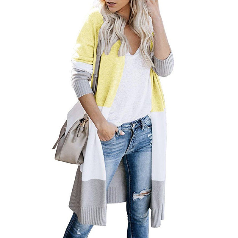 Women's Longline Cardigan with Colorblock Design, Open Front and Ribbed Hem Mune Fashion
