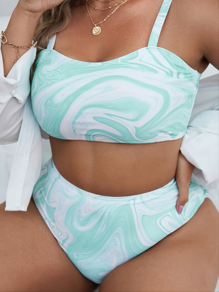 Women's High-Cut Bikini Set with Modern Marble Design Mune Fashion