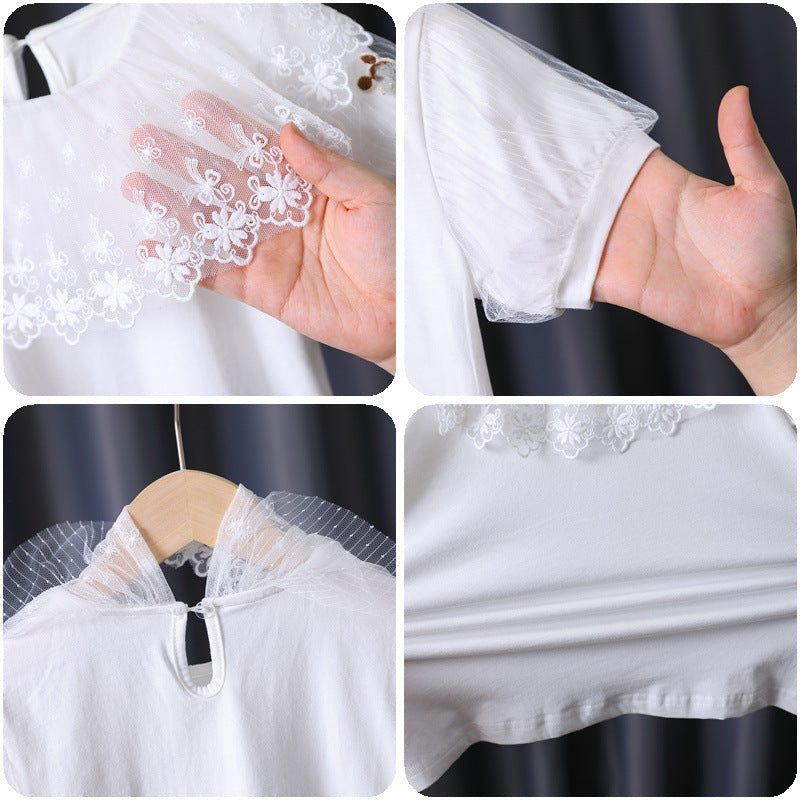 Girls T-Shirt with elegant lace trim Mune Fashion