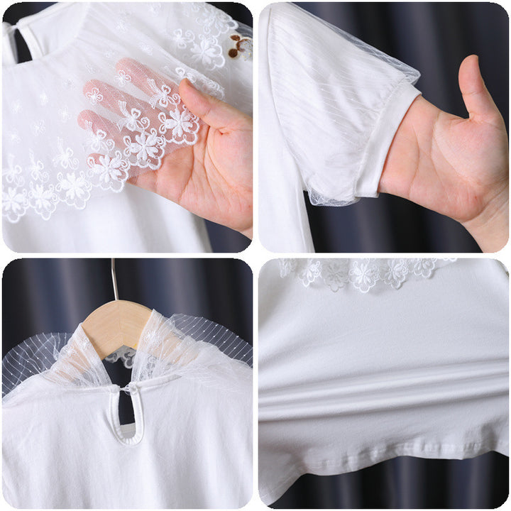Girls T-Shirt with elegant lace trim Mune Fashion