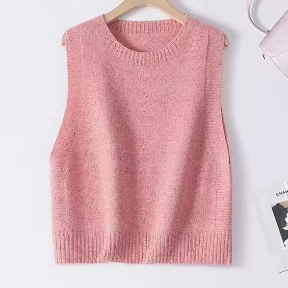 Women Knitted Oversize Sleeveless Vest with Round Neckline and Ribbed Cuffs Mune Fashion