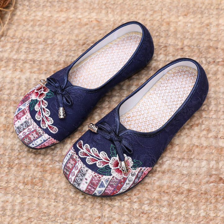 Ladies nan embroidered comfort ballet flats with padded memory footbed and non-slip rubber sole Mune Fashion