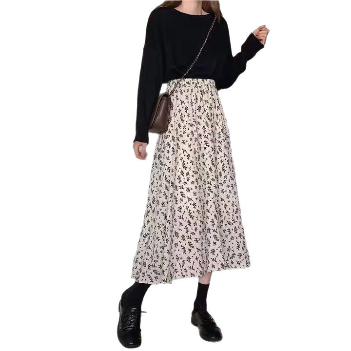 Women's Elegant Midi Skirt with Floral Pattern Mune Fashion