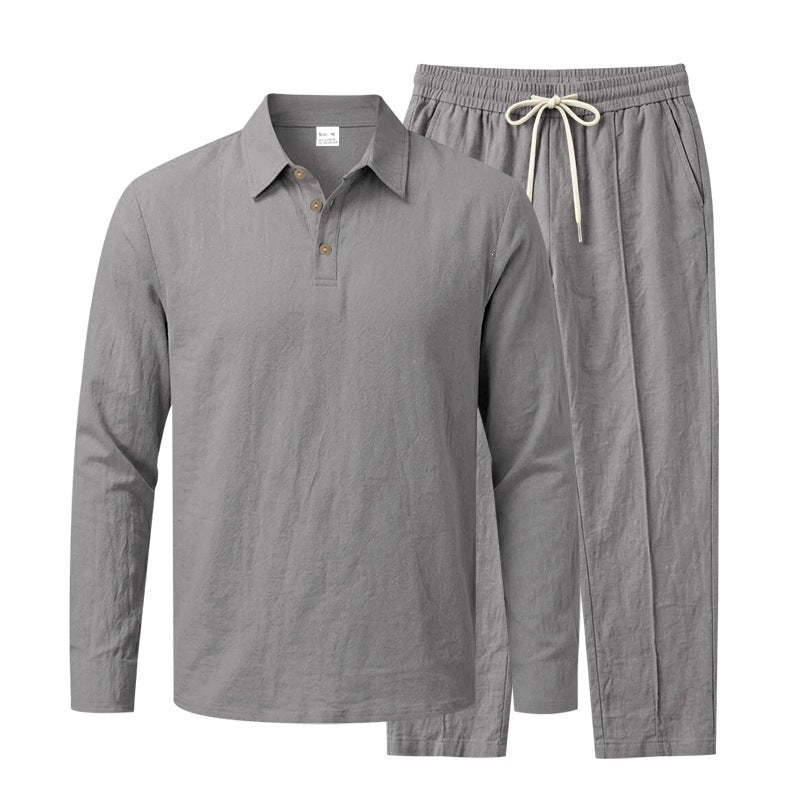 Men's Lightweight Linen Lounge Set with Henley Collar and Elastic Waist Pants Mune Fashion