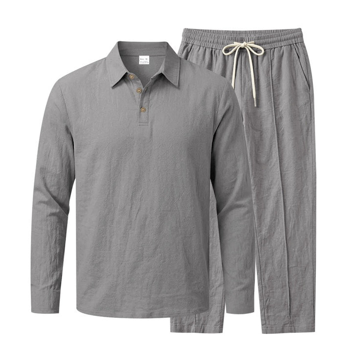 Men's Lightweight Linen Lounge Set with Henley Collar and Elastic Waist Pants Mune Fashion