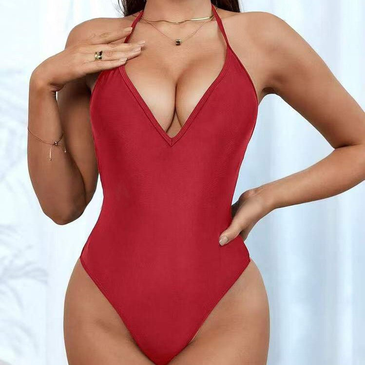 Women's one-piece swimsuit with deep V-neckline and adjustable straps Mune Fashion