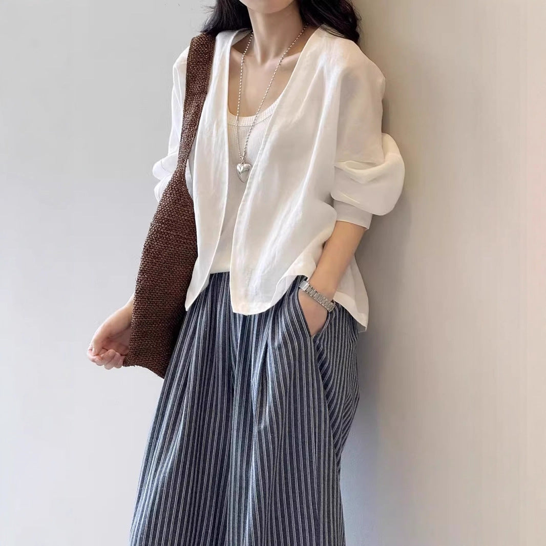 Women's Oversized Kimono Jacket made of linen blend with open drape and wide sleeves Mune Fashion