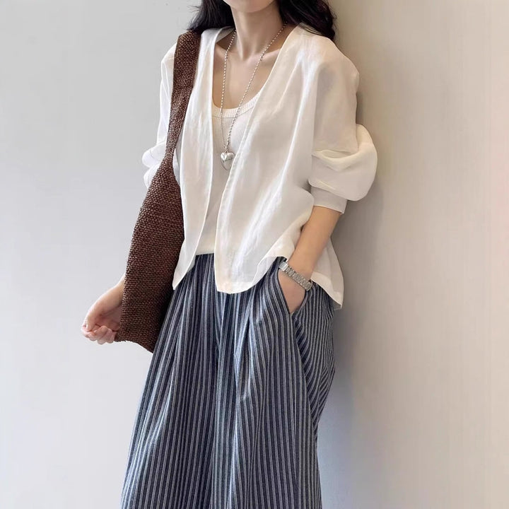 Women's Oversized Kimono Jacket made of linen blend with open drape and wide sleeves Mune Fashion
