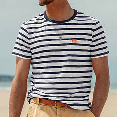Men's casual striped cotton jersey T-shirt with round neckline and unobtrusive logo patch Mune Fashion