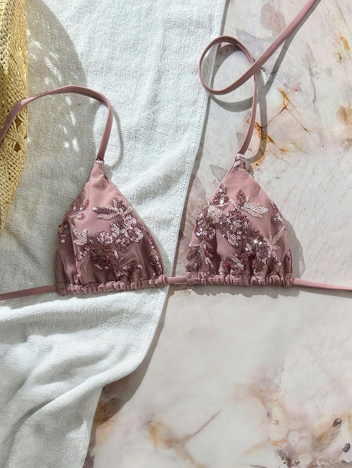 Women's Triangle Bikini with Sparkling Sequins Mune Fashion