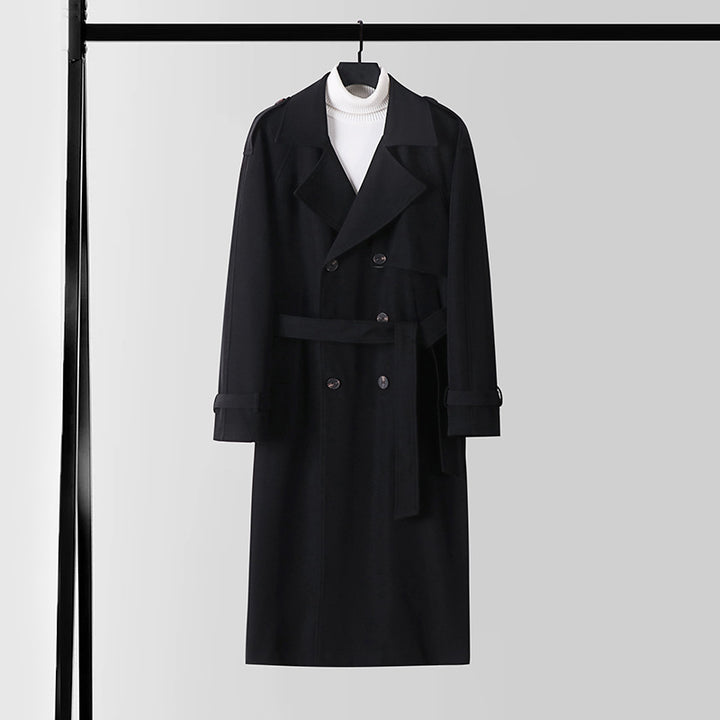 Ladies Elegant Maxi Trench Coat made of wool blend with wide shawl collar and tie belt Mune Fashion