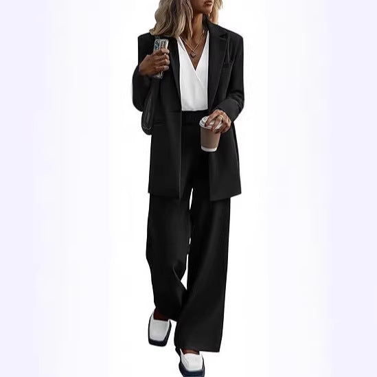Women's Oversize Suit with Long Blazer and Wide Pleated Trousers Drune